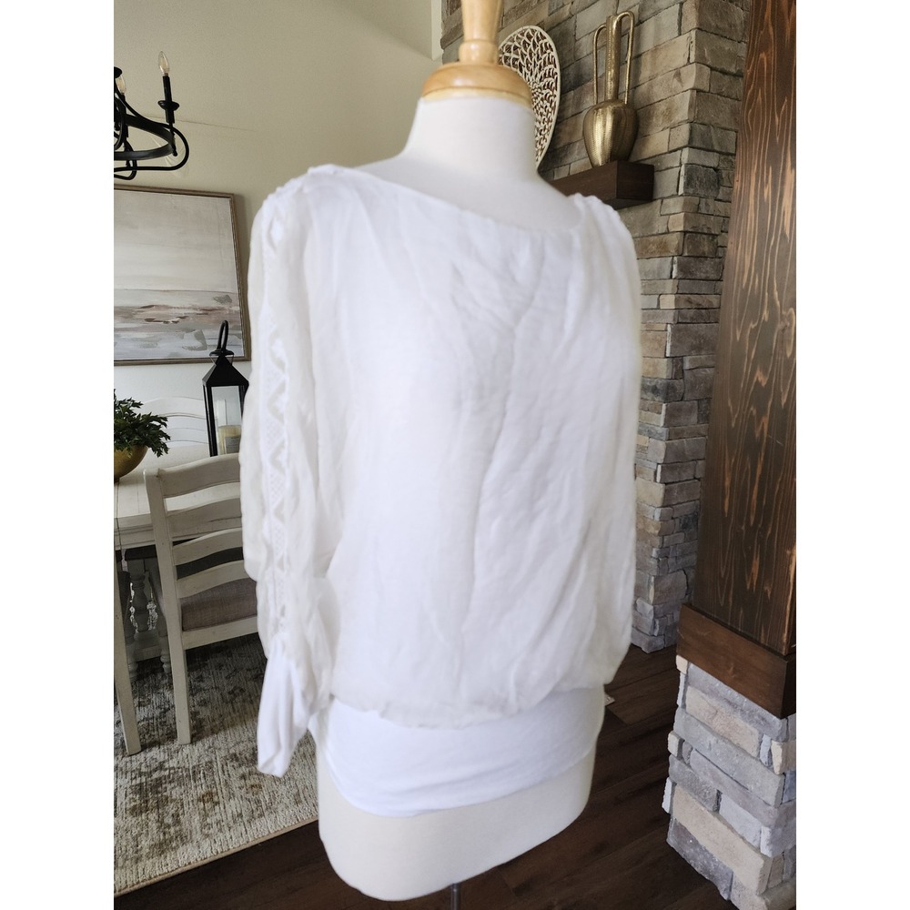 Made in Italy White 100% Silk Top Blouse Boho Preppy Large